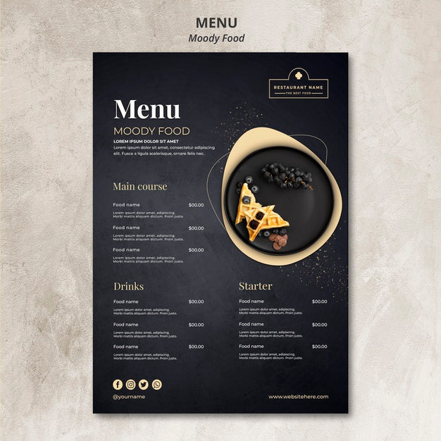 Free Moody Food Restaurant Menu Concept Psd