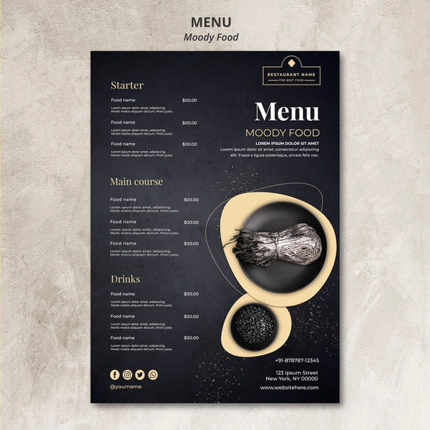 Free Moody Food Restaurant Menu Concept Psd