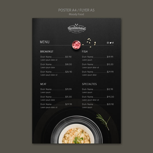 Free Moody Food Restaurant Poster Concept Mock-Up Psd