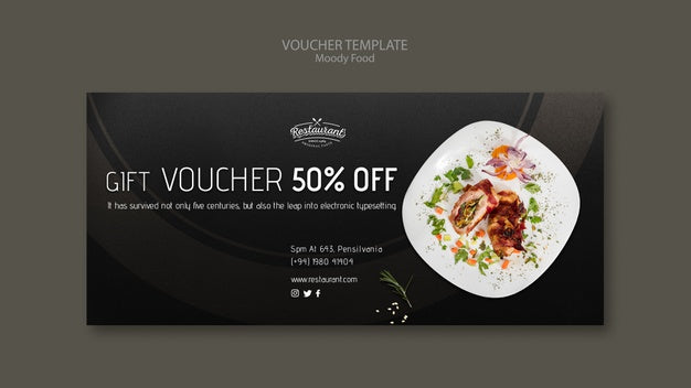 Free Moody Food Restaurant Voucher Template Concept Mock-Up Psd