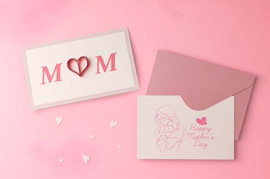 Free Mother'S Day Card And Envelope Concept With Mock-Up Psd