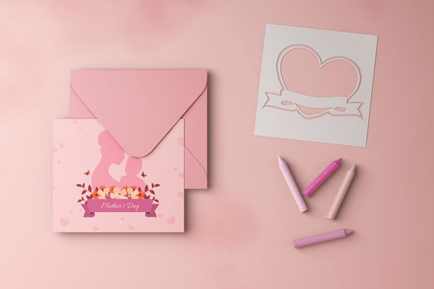 Free Mother'S Day Card And Envelope With Mock-Up Psd