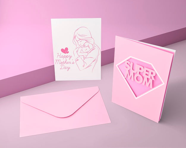 Free Mother'S Day Card And Envelope With Mock-Up Psd