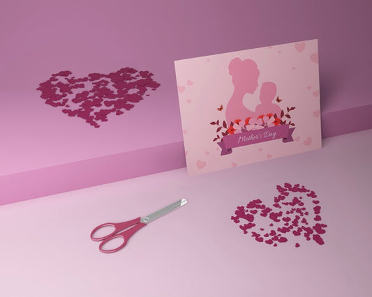 Free Mother'S Day Card And Scissors With Mock-Up Psd