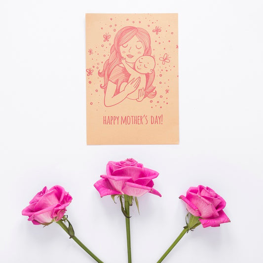 Free Mothers Day Card Mockup With Flowers Psd