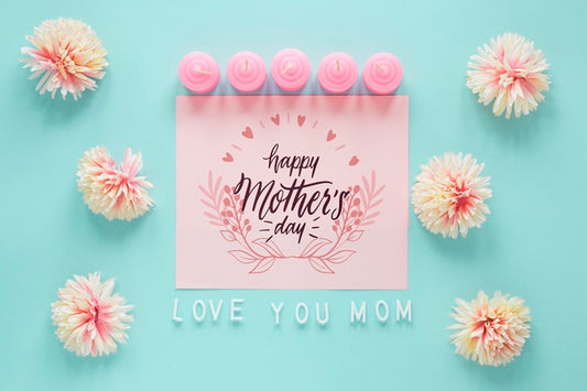 Free Mothers Day Card Mockup With Flowers Psd