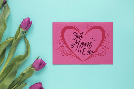 Free Mothers Day Card Mockup With Flowers Psd