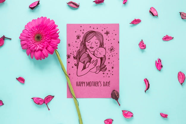 Free Mothers Day Card Mockup With Flowers Psd