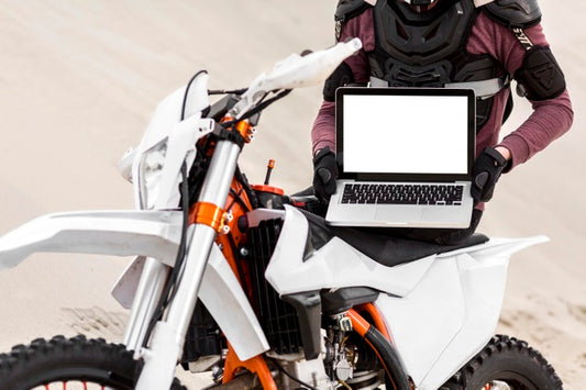 Free Motorcyclist Holding Laptop Psd