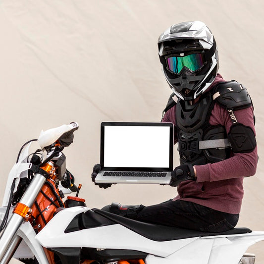 Free Motorcyclist Holding Laptop Psd