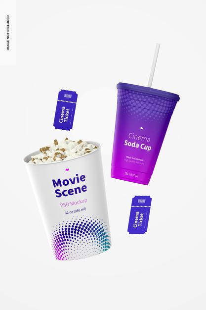 Free Movie Scene Mockup, Floating Psd