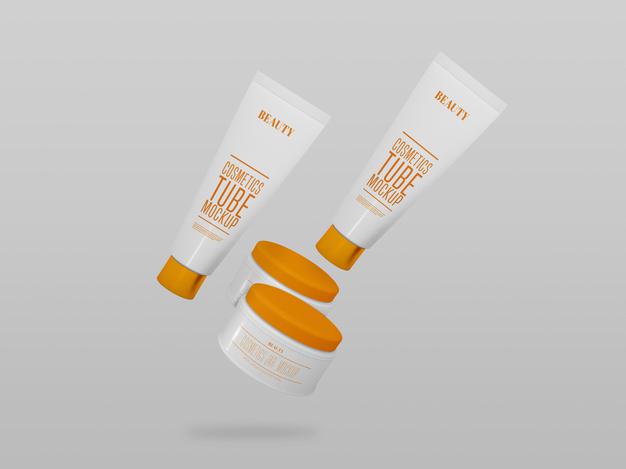 Free Multiple Cosmetic Cream Jar & Tube Mockup Psd