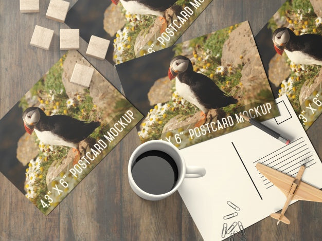 Free Multiple Postcard On Desktop Mock Up Psd