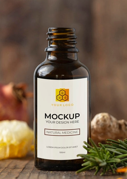 Free Natural Medicine Packaging Mockup With Ingredients Psd