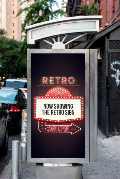 Free Neon Retro Billboard Mock-Up Psd