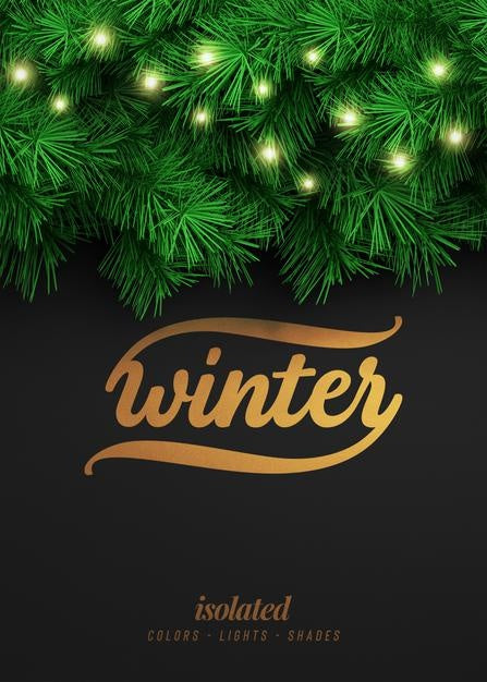 Free New Year And Winter Background Mockup With Christmas Tree Branches For Promotion Poster Or Banner Psd