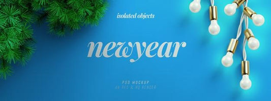 Free New Year Background Mockup With Decorative Christmas Tree Branches For Promotion Poster Or Banner Psd