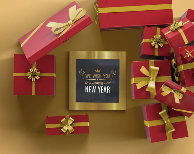 Free New Year Frame Mock-Up With Presents Psd