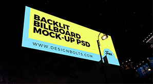 Free Night-View Backlit Billboard Mockup Psd