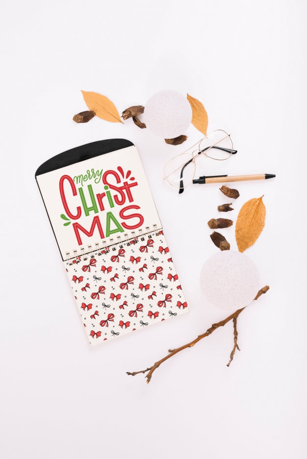 Free Notebook Cover Mockup With Christmas Concept Psd