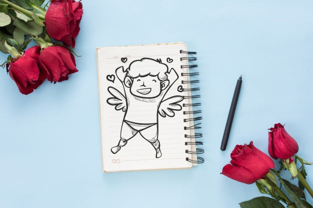 Free Notebook Mockup With Roses For Valentines Day Psd