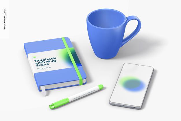 Free Notebook With Mug Mockup Psd