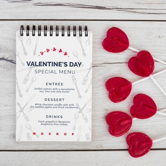 Free Notepad Mockup For Valentines Menu Psd