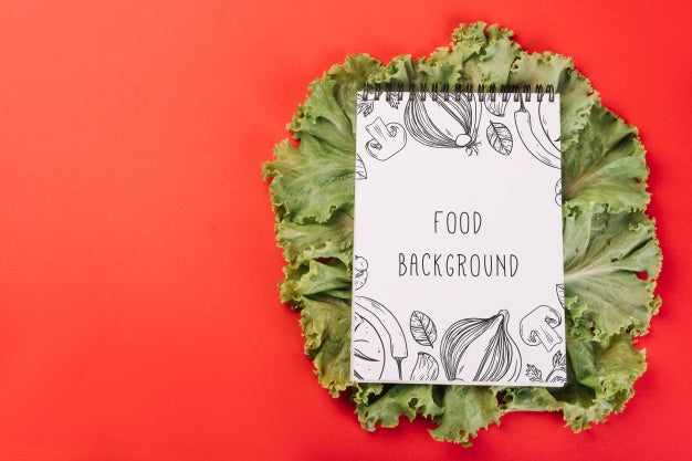 Free Notepad Mockup On Salad Psd