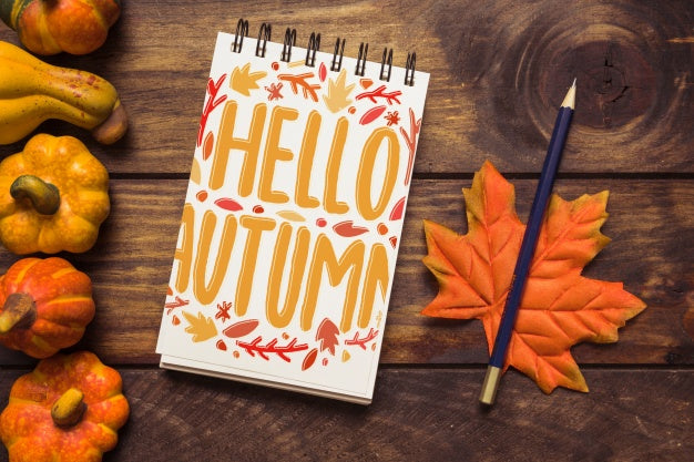 Free Notepad Mockup With Autumn Concept Psd