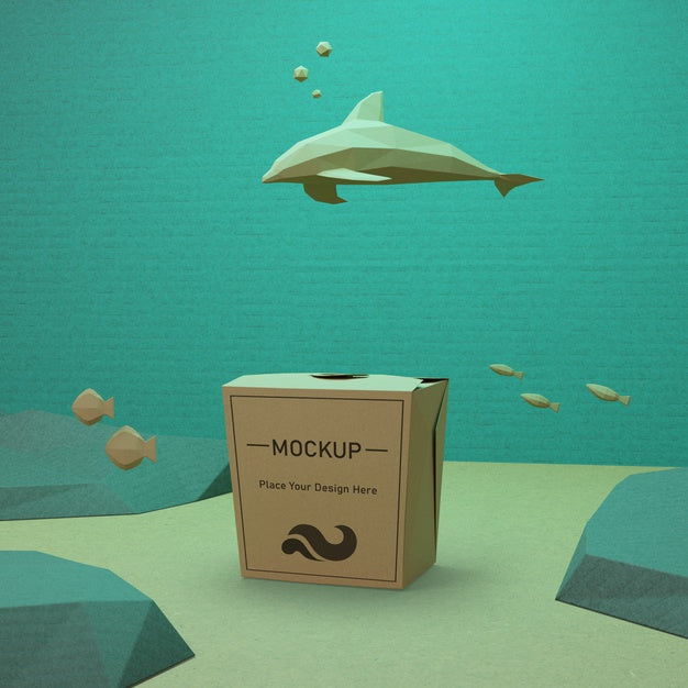 Free Ocean Day Concept With Paper Bag And Dolphin Psd