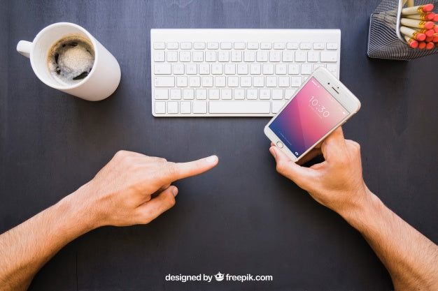 Free Office Desk And Finger Pointing Phone Psd