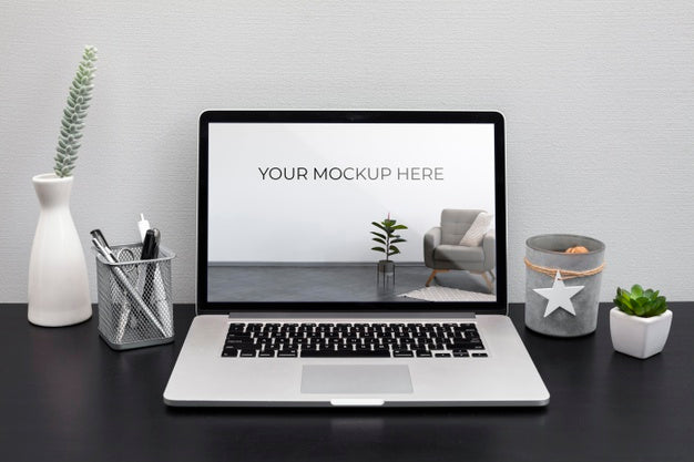 Free Office Desk Concept With Mock-Up Psd