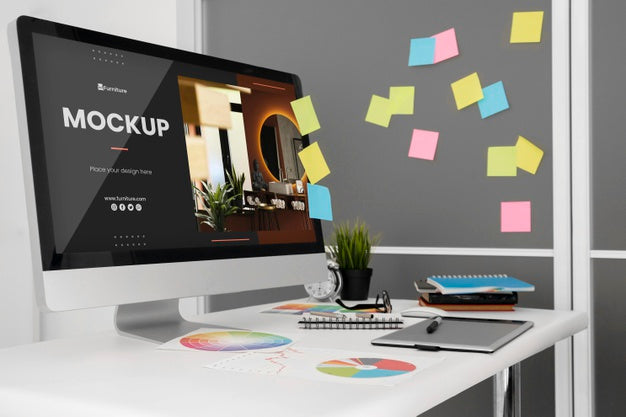 Free Office Desk Mock-Up With Computer Psd