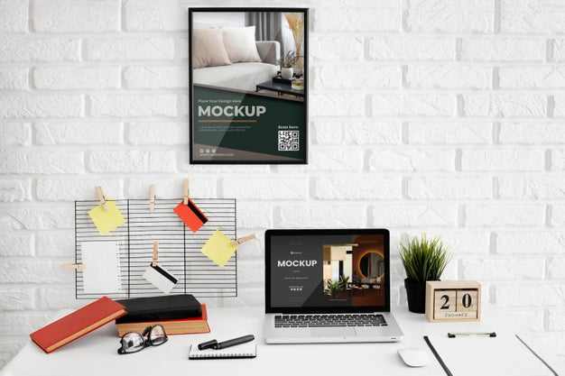 Free Office Desk Mock-Up With Laptop Device Psd