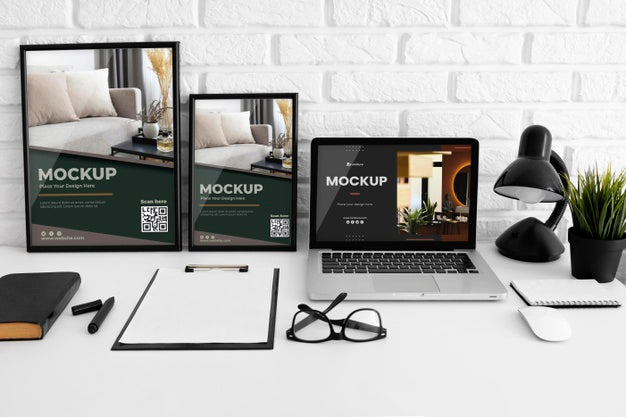 Free Office Desk Mock-Up With Laptop Device Psd