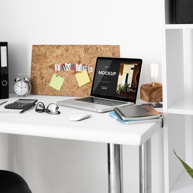 Free Office Desk Mock-Up With Laptop Device Psd