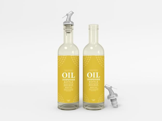 Free Olive Oil Glass Bottle Packaging Mockup Psd