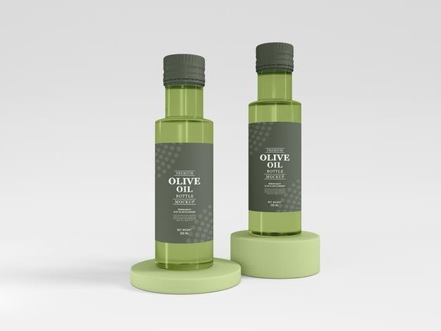 Free Olive Oil Glass Bottle Packaging Mockup Psd