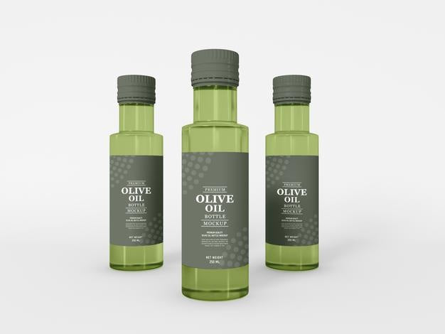 Free Olive Oil Glass Bottle Packaging Mockup Psd