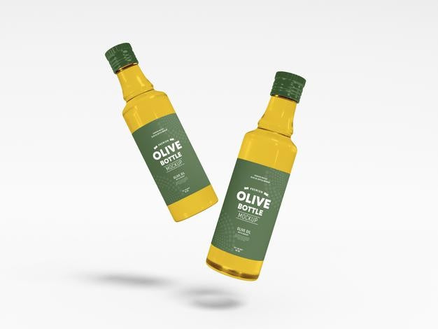 Free Olive Oil Glass Bottle Packaging Mockup Psd