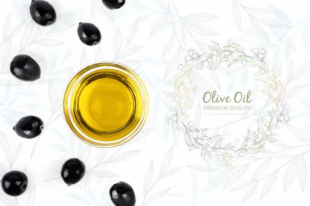 Free Olive Oil Surrounded By Olives Psd