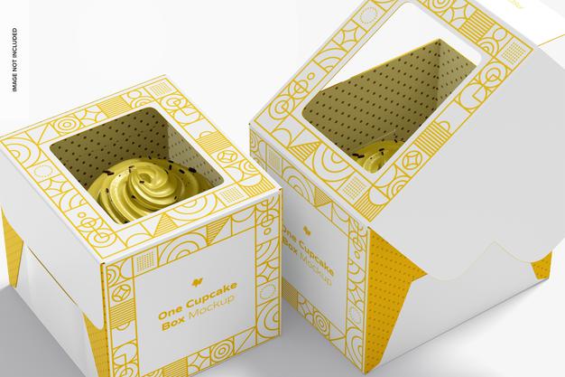 Free One Cupcake Boxes Mockup, Close Up Psd