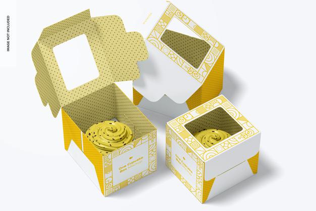 Free One Cupcake Boxes Mockup Psd