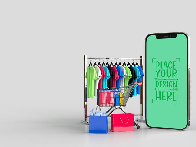 Free Online Shopping With Mobile And Shopping Elements Mockup Template Psd
