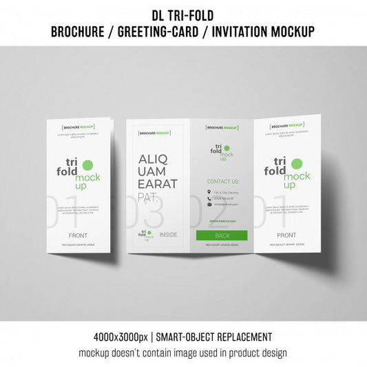 Free Open And Closed Trifold Brochure Or Invitation Mockup Psd