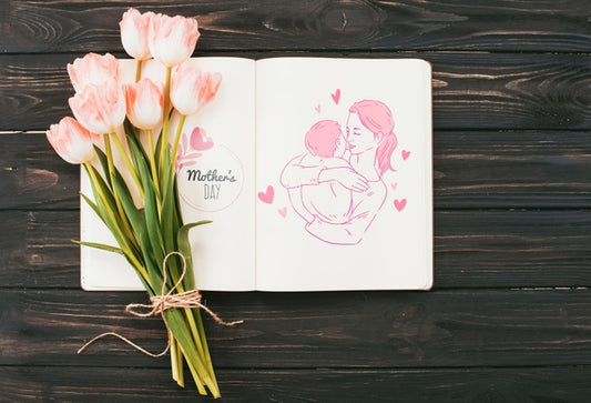 Free Open Book Mockup With Mothers Day Concept Psd