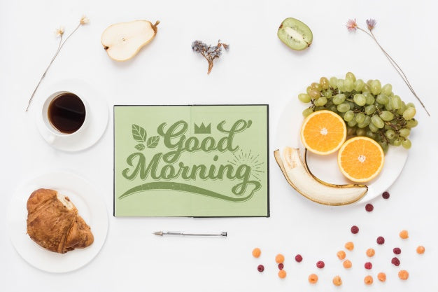 Free Open Notebook Mockup With Breakfast Concept Psd