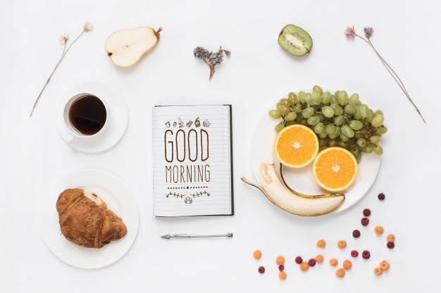 Free Open Notebook Mockup With Breakfast Concept Psd