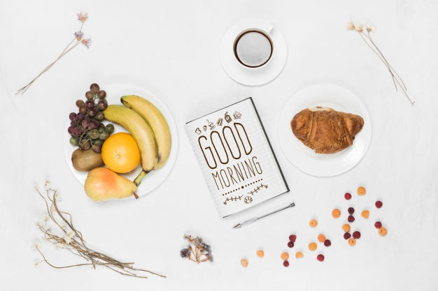 Free Open Notebook Mockup With Breakfast Concept Psd