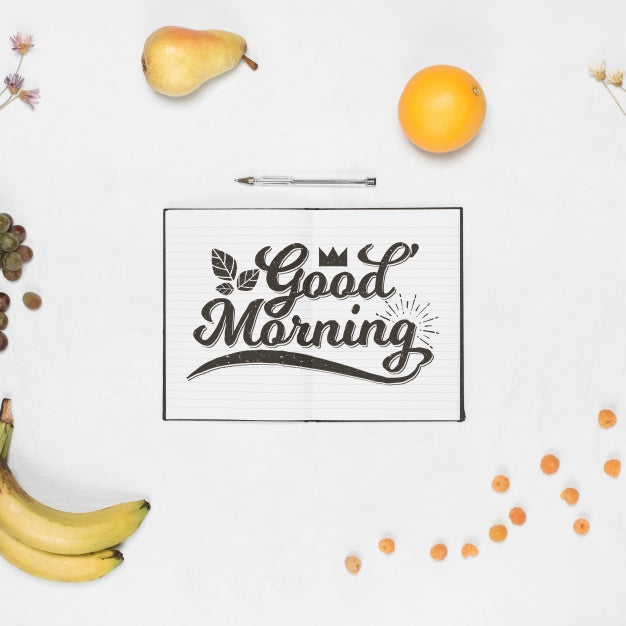 Free Open Notebook Mockup With Breakfast Concept Psd